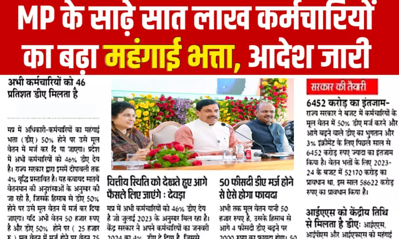 मध्य प्रदेश के साढ़े सात लाख कर्मचारियों के लिए खुला सीएम मोहन यादव का पिटारा, कर दी वृद्धि कि घोषणा अब बढ़कर आयेगा वेतन मध्य प्रदेश के साढ़े सात लाख कर्मचारियों के लिए खुला सीएम मोहन यादव का पिटारा, कर दी वृद्धि कि घोषणा अब बढ़कर आयेगा वेतन