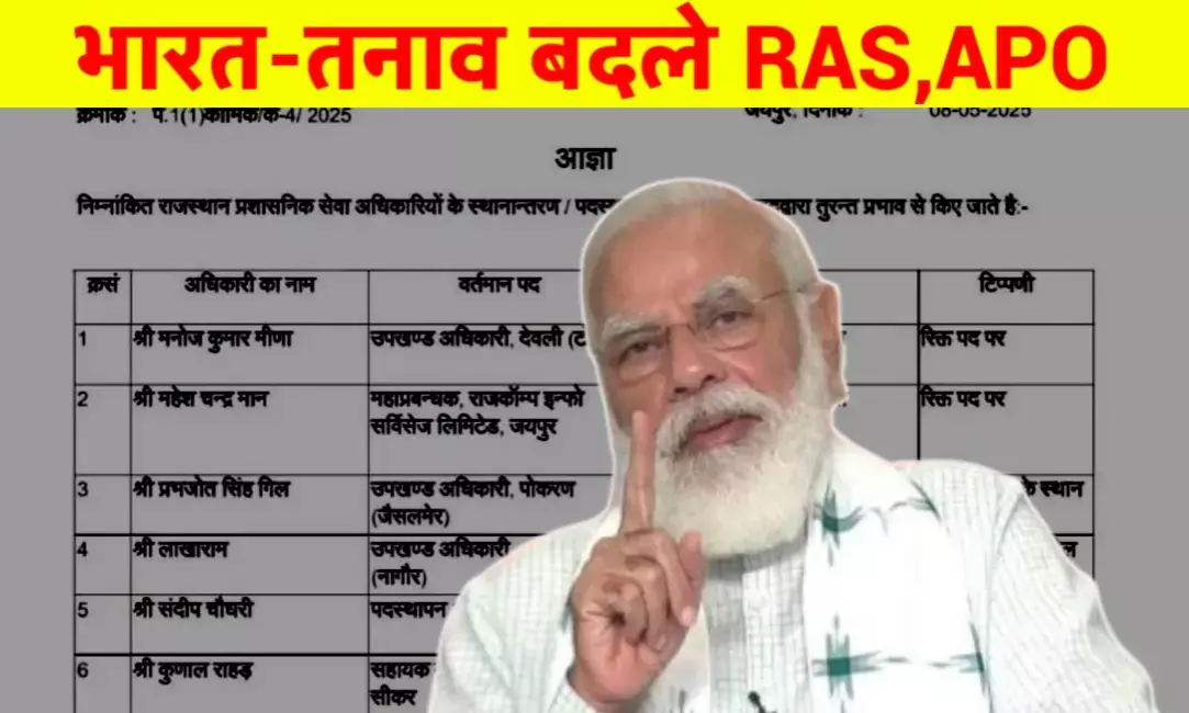 भारत-पाक तनाव के बीच RAS अधिकारियों के तबादले,APO बुलाए गए वापस भारत-पाक तनाव के बीच RAS अधिकारियों के तबादले,APO बुलाए गए वापस